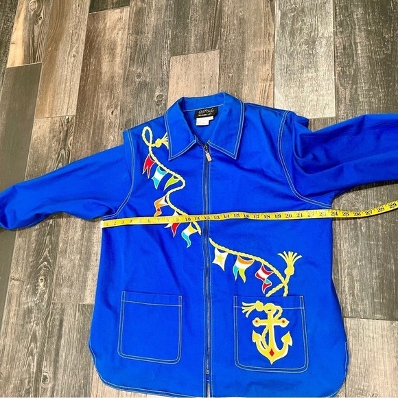 Bob Mackie Wearable Art Jacket Shirt Nautical Sailing Naval Anchor Flags size L - Picture 4 of 7